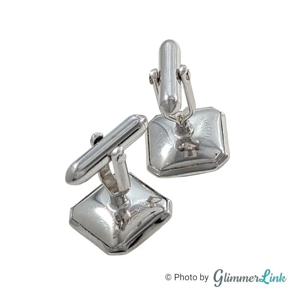 Vintage Swank Abalone Shell Art Deco Style Geometric Silver Tone Cufflink Set